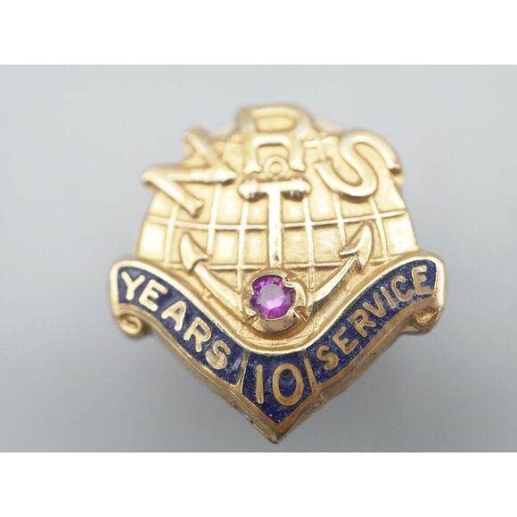 US Navy NRS Pin 10K GF Red Ruby 10 Year Service VTG - Picture 1 of 5